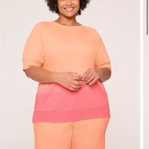 LIVI Elbow-Sleeve Crew-Neck French Terry Sweatshirt Poppy Coral Size 18/20 NEW